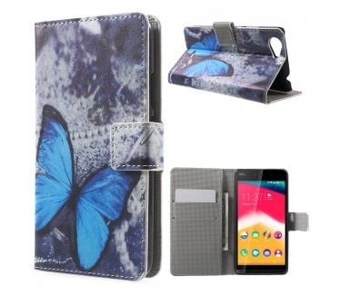 qMust Wiko Rainbow Jam Wallet Case - hoesje met stand - Blue Butterfly