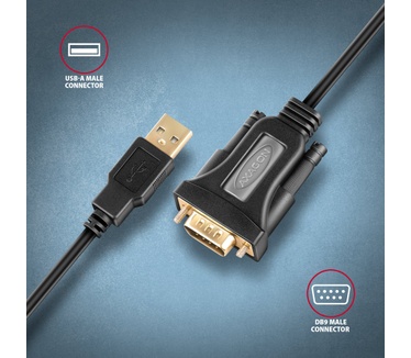 Axagon ADS-1PQN USB-A 2.0 - serial RS-232 DB9-M FTDI adapter cable 1.5m - Adapter - Digital/Daten