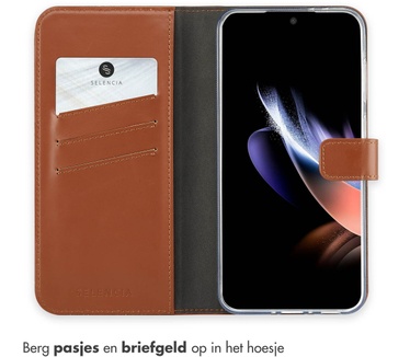 Selencia Echt Lederen Bookcase Samsung Galaxy A56 - Lichtbruin