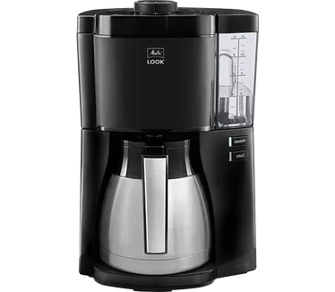 Melitta Look - Cafetière filtre avec verseuse isotherme et réservoir d'eau amovible, programme de détartrage, pour jusqu'à 10 tasses de café, noir