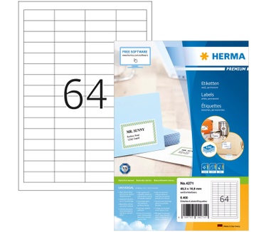 Herma Etiketten wit 48.3x16.9 Premium A4 6400 st.