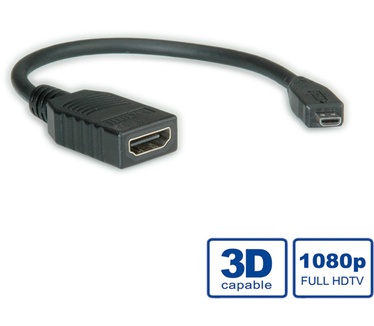 Roline HDMI High Speed Kabel mit Ethernet, HDMI F - Micro HDMI M 0,15m