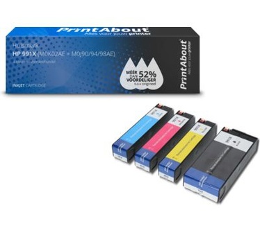 PrintAbout Huismerk HP 991X (M0K02AE + M0J90/94/98AE) Inktcartridge 4-kleuren Voordeelbundel Hoge capaciteit