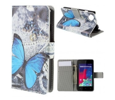 qMust Wiko Sunset 2 Wallet Case - hoesje met stand - Blue Butterfly