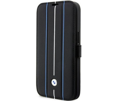 BMW Blue Lines Leather Back Case - iPhone 14 Pro Max (6.7") Zwart Zwart
