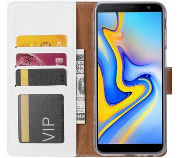 Luxe Lederen Bookcase hoesje voor de Samsung Galaxy J6 Plus 2018 - Wit (Samsung Galaxy J6 Plus 2018) Wit