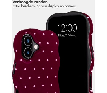 Selencia Vivid Wavy Backcover met MagSafe voor de Apple iPhone 17 - Happy Dots Burgundy