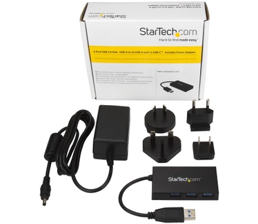 Startech.com 4-Port USB Hub - USB 3.0 - USB-A to 3x USB-A and 1x USB-C - Includes Power Adapter