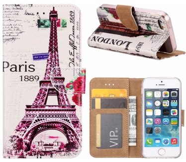 Parijs print lederen bookcase hoesje voor de Apple iPhone 5S (Apple iPhone 5S) Multi-color