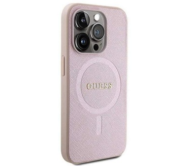 Guess Saffiano MagSafe Back Case iPhone 15 Pro Max (6.7") - Roze Roze