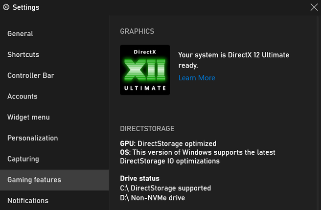 Windows Game Bar DirectStorage