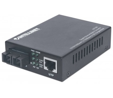 Intellinet Gigabit Ethernet Single Mode Media Converter, 10/100/1000Base-T to 1000Base-Lx (SC) Single-Mode, 20km (Euro 2-pin plug)