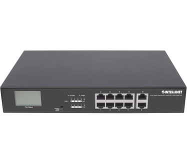 Intellinet 8-Port Gigabit Ethernet PoE+ Switch with 2 RJ45 Gigabit Uplink Ports and LCD Screen, LCD Display, IEEE 802.3at/af Power over Ethernet (PoE+/PoE) Compliant, 130 W, Endspan, 19" Rackmount (Euro 2-pin plug)