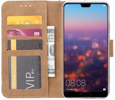 Marmer print lederen Bookcase hoesje voor de Huawei P20 Lite - Wit (Huawei P20 Lite) Wit