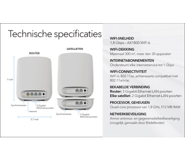Netgear Orbi RBK353 AX1800 WiFi 6 Dual-band Mesh System (3-pack)