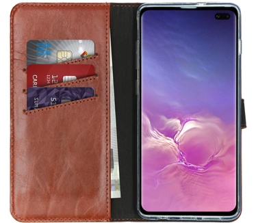 Selencia Echt Lederen Bookcase Samsung Galaxy S10 Plus - Lichtbruin