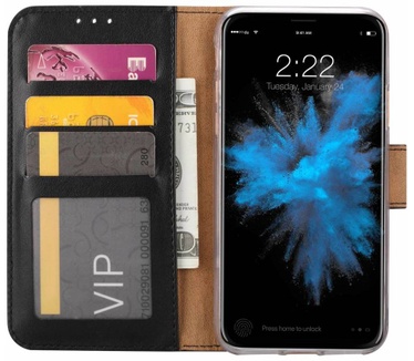 Luxe Lederen Bookcase hoesje voor de Apple iPhone XS - Zwart (Apple iPhone XS) Zwart