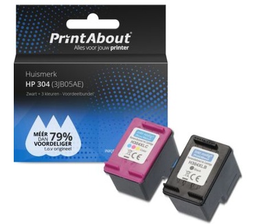 PrintAbout Huismerk HP 304 (3JB05AE) Inktcartridge Zwart + 3 kleuren Voordeelbundel