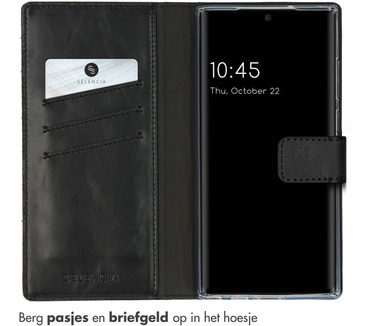 Selencia Echt Lederen Bookcase Samsung Galaxy S23 Ultra - Zwart