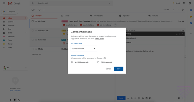 gmail confidential mode
