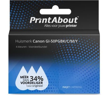 PrintAbout Huismerk Canon GI-50PGBK/C/M/Y Inktcartridge 4-kleuren Voordeelbundel Hoge capaciteit