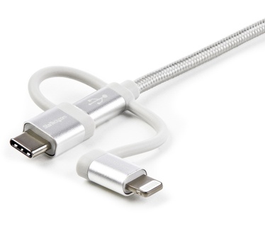 Startech.com USB naar Lightning / USB-C / Micro-B - gevlochten Wit, Zilver