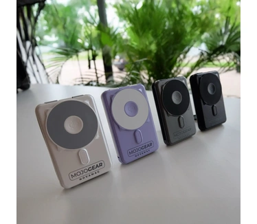 Mojogear NovaMag All-in-1 Powerbank 10.000 mAh – Draadloos Qi2 & ingebouwde kabels – Grijs