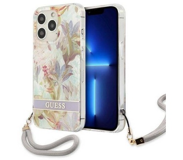 Guess Flower Back Case met Strap - iPhone 13 Pro Max (6.7") Paars Paars