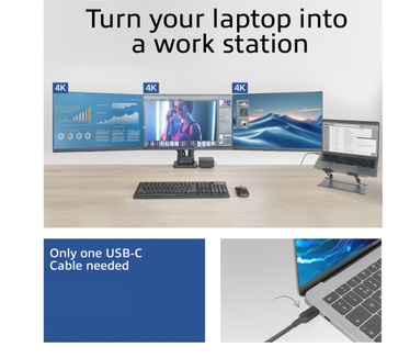 ACT Universeel USB-C Dockingstation 4K, voor 3 HDMI/DisplayPort monitoren, DisplayLink
