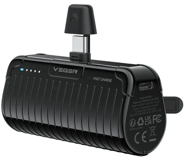 VEGER powerbank 5000 mAh with built-in connector Type C PlugOn PD QC3.0 3A 20W W0558 black