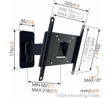 Vogel's Muursteun voor tv met arm MA2030 19"- 40" Zwart