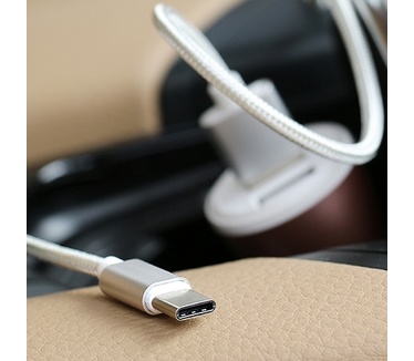 Usams Usams Nylon Woven Standaard USB naar USB-C Kabel (200cm) - Zilver