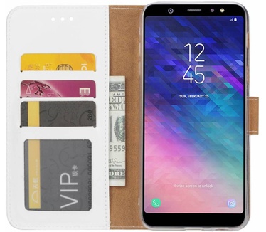 Luxe Lederen Bookcase hoesje voor de Samsung Galaxy A6 Plus 2018 - Wit (Samsung Galaxy A6 Plus 2018) Wit