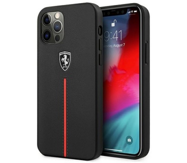 Ferrari Leather Nylon Stripe Case iPhone 12 Pro Max (6.7") Zwart Zwart