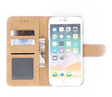 Luxe Lederen Bookcase hoesje voor de Apple iPhone 8 Plus - Roze (Apple iPhone 8 Plus) Roze