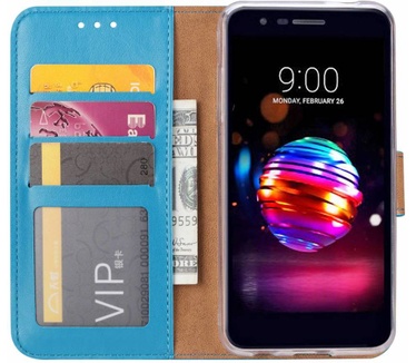 Luxe Lederen Bookcase hoesje voor de LG K10 2018 - Blauw (LG K10 2018) Blauw