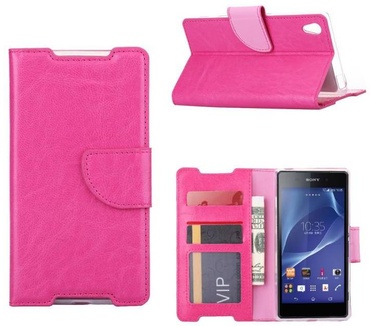 Luxe Lederen Bookcase hoesje voor de Sony Xperia Z2 - Roze (Sony Xperia Z2) Roze