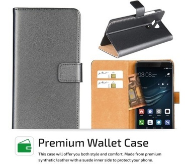 qMust Elegant wallet case Huawei P9 Plus - met stand - Black