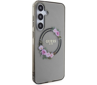 Guess Flowers Wreath Back Case - Samsung Galaxy S24 - Zwart Zwart