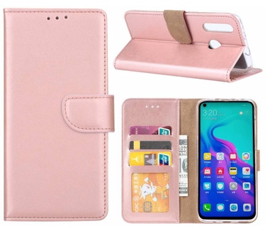 Luxe Lederen Bookcase hoesje voor de Huawei Nova 4 - Metallic Roze (Nova 4) Rosé Goud