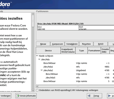 Fedora Core Installatie - partiotioneren