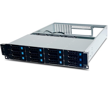 Fantec 2563 SRC-2012X07-12G/6G 19 inch 4U 680 mm opbergdoos, 12 x SAS/SATA-sleuven met 2 led-status, sleuven voor 3,5 inch en 2,5 inch datacarriers, 1 x USB 2 poort, 3 x 80 mm ventilator