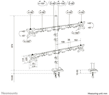 Neomounts Neomounts DS60-600BL2-2 Quadruple monitorarm voor vier schermen 10-32"
