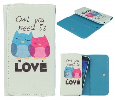 qMust Universele Lederen Pouch - met drukknop - 3.5 t/m 4.7 inch - Cute Owls