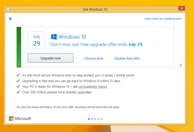 Microsoft Windows 10 upgrade notificatie