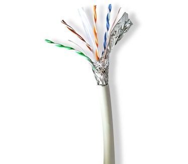 Nedis CCBG8538GY100S. Snoerlengte: 100 m, Kabel standaard: Cat6a, Kabelafscherming: S/FTP (S-STP) Grijs