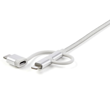Startech.com USB naar Lightning / USB-C / Micro-B - gevlochten Wit, Zilver