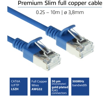 ACT DC7651 CAT6A U/FTP Slimline Patchkabel 1.5M Blauw