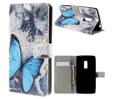 qMust OnePlus 2 wallet case - hoesje met stand - Blue Butterfly