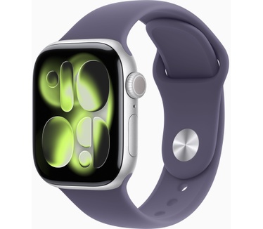Apple Watch Series 11, 42mm, GPS, Aluminium, Sportbandje M/L, Zilver (Paars)